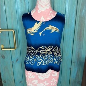 Caribbean Surf Vintage Women’s Blue/Tan Dolphins Top - S